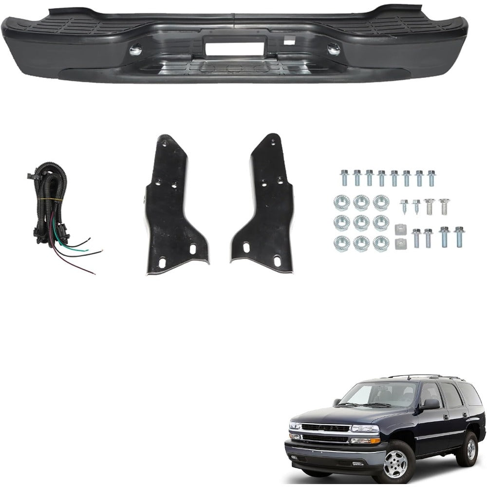 Black Steel Rear Step Bumper Assembly for Chevrolet Tahoe & GMC Yukon 2000-2006, GM1101115