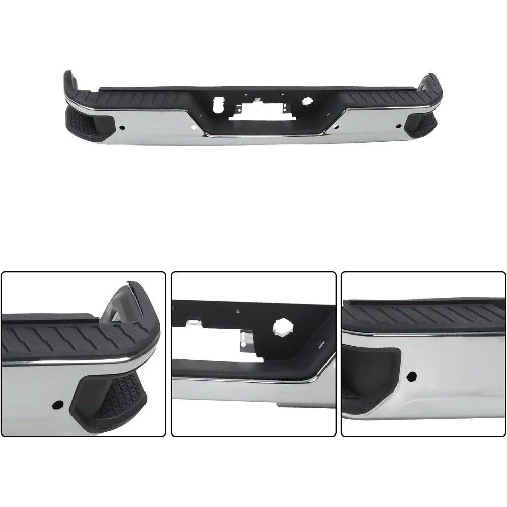 Chrome Rear Step Bumper for Chevrolet Silverado & GMC Sierra 2500 / 3500 2020-2025, with Sensor Holes