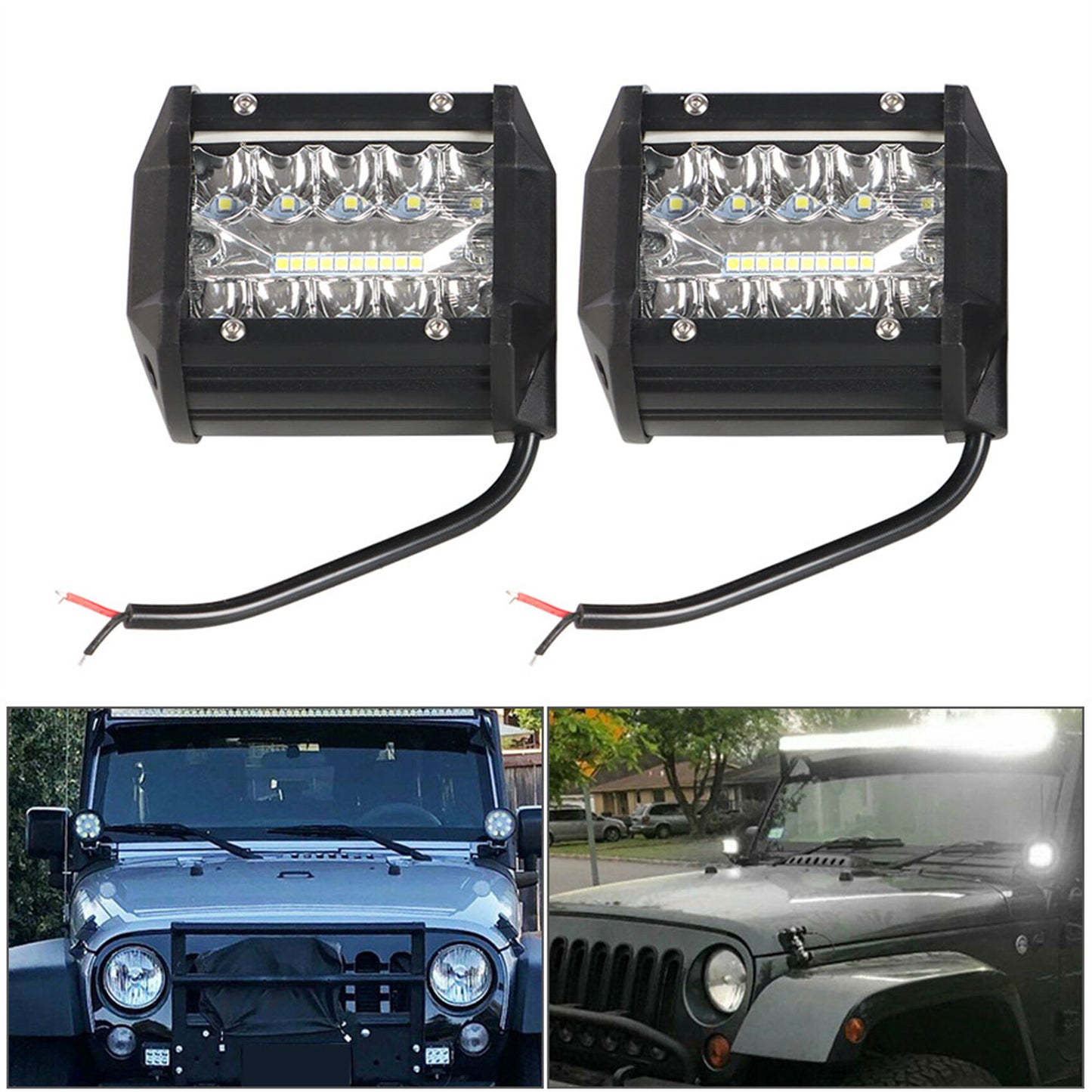 munirater 2-Pack 4inch LED Pods Light Bar, 200W Triple Row Driving Fog Off Road Lights, Waterproof Spot & Flood Combo Beam