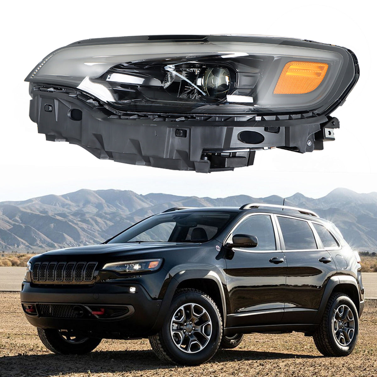 munirater Left Headlight For 2019-2022 Jeep Cherokee LED w/ Ballast Black Housing