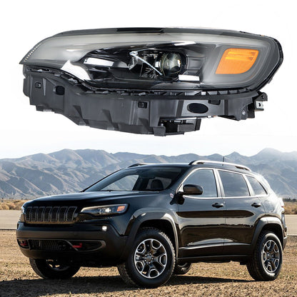 munirater Left Headlight For 2019-2022 Jeep Cherokee LED w/ Ballast Black Housing