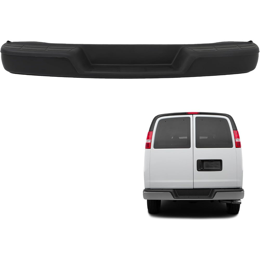 Black Rear Step Bumper for Chevrolet Express & GMC Savana 1996-2021, without Sensor Holes