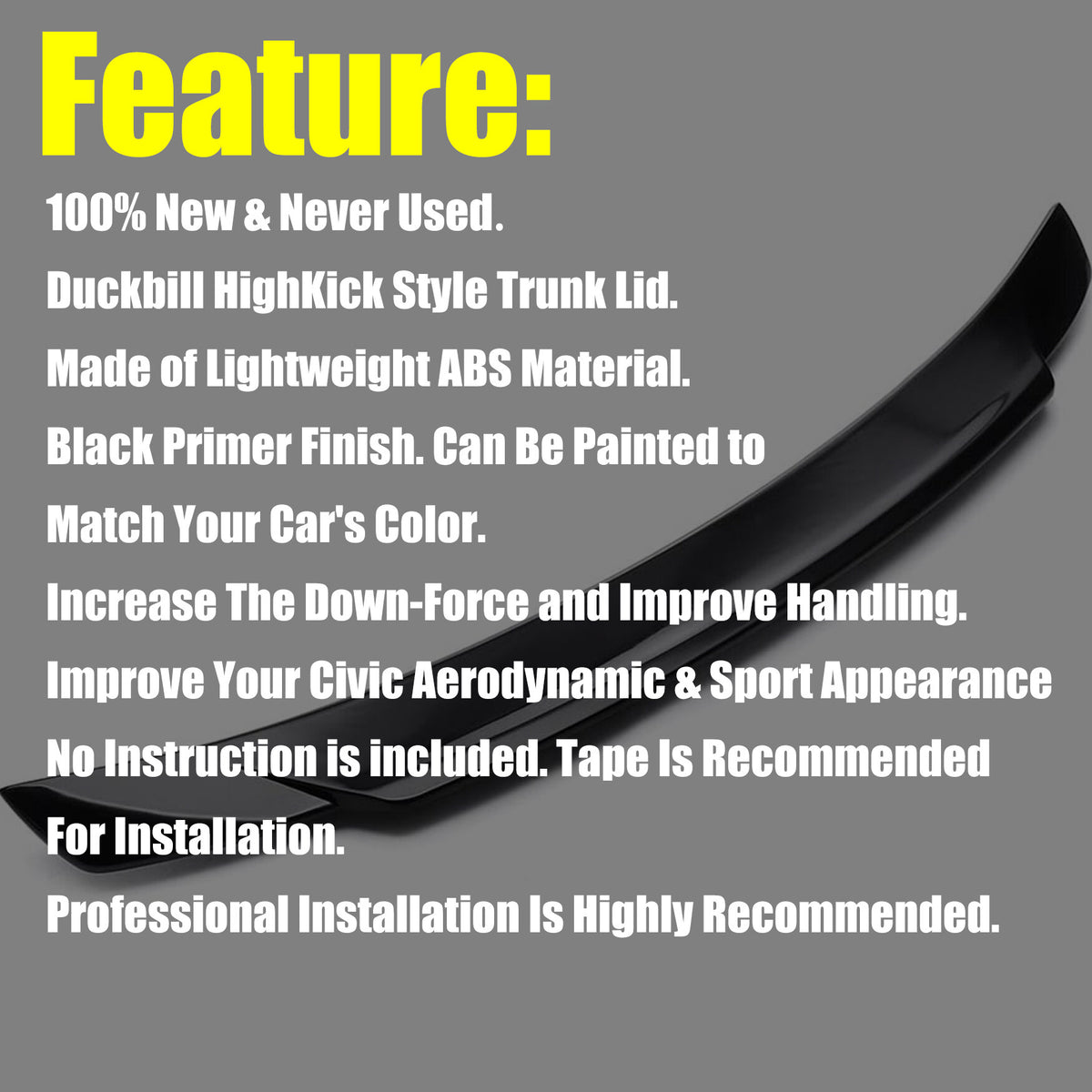 munirater Small Duckbill Trunk Spoiler Wing Replacement for 2016-2021 Honda Civic 4DR Sedan Matt Blk JDM