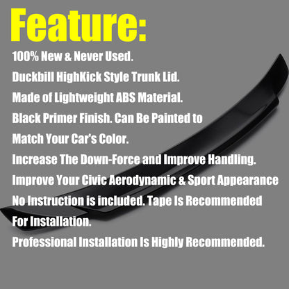 munirater Small Duckbill Trunk Spoiler Wing Replacement for 2016-2021 Honda Civic 4DR Sedan Matt Blk JDM