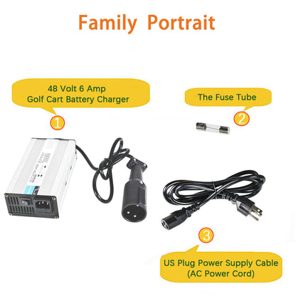 munirater 48V 6A 3 - Pin Plug Battery Charger Replacement for EZGO Golf Cart Club Car Scooters