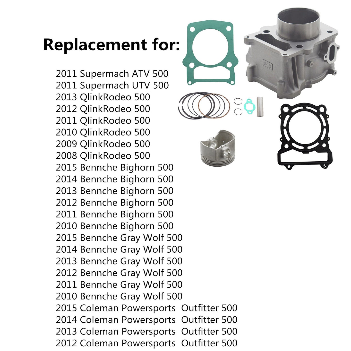 munirater Cylinder Gasket Set Piston Assembly Replacement for Supermach ATV UTV 500 Bennche Qlink Rodeo 500 13101-004-0000