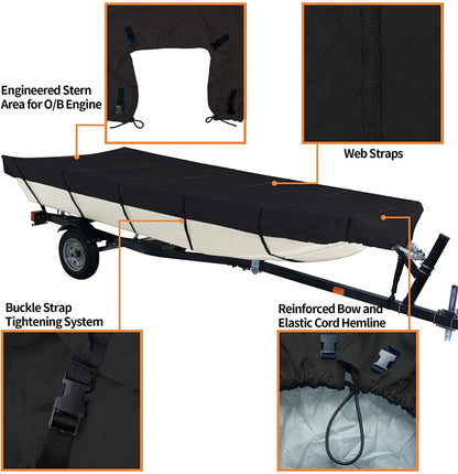 Boat Cover Heavy Duty Trailerable Replacement for Jon Boat 18FT Long and Beam Width Up to 75 Inch Black