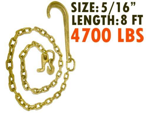 munirater 5/16 x 8 FT Grade 70 Tow Chain 15 J Hook and T Hook Mini J Hook Recovery Wrecker Axle Tow Truck Chain