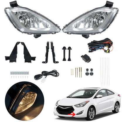 munirater Clear Bumper Fog Lamp Assembly 92202-3X020, 922023X020 w/Wiring Harness & Switch Replacement for 2011-2013 Hyundai Elantra