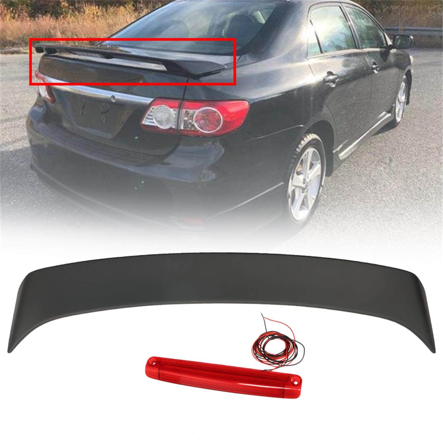 munirater Rear Spoiler Wing with Led Third Brake Light Plastic Replacement for 2009 2010 2011 2012 2013 Corolla Factory Style