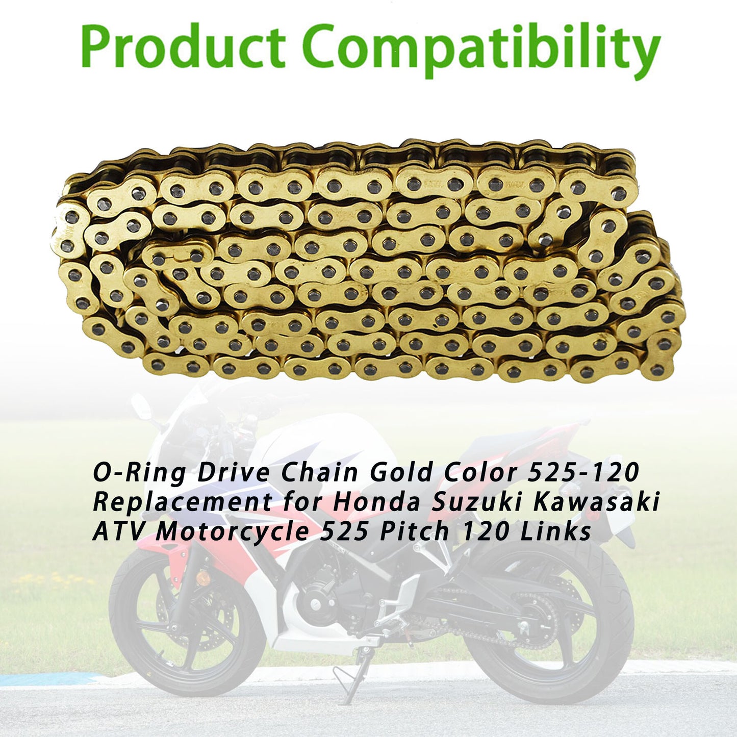 munirater 525 O-Ring Gold Drive Chain 120 Links Replacement for Honda Suzuki Kawasaki 525 x 120 with Masterlink