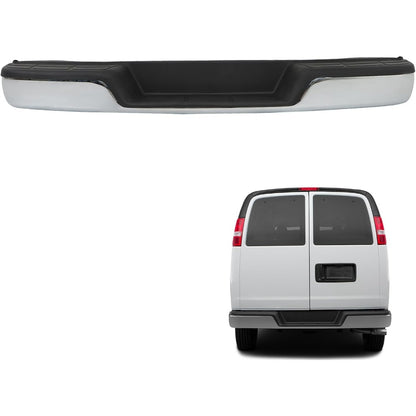 Chrome Rear Step Bumper for Chevrolet Express & GMC Savana 1996-2021, without Sensor Holes