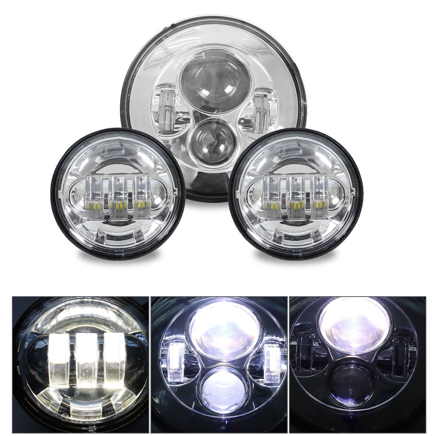 munirater 80W 7in LED Projector Headlight & 4.5in Fog Passing Lights Replacement for Touring Chrome