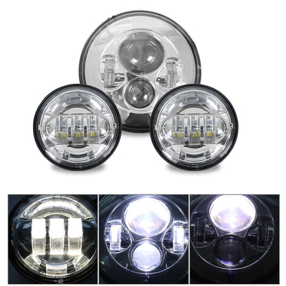 munirater 80W 7in LED Projector Headlight & 4.5in Fog Passing Lights Replacement for Touring Chrome