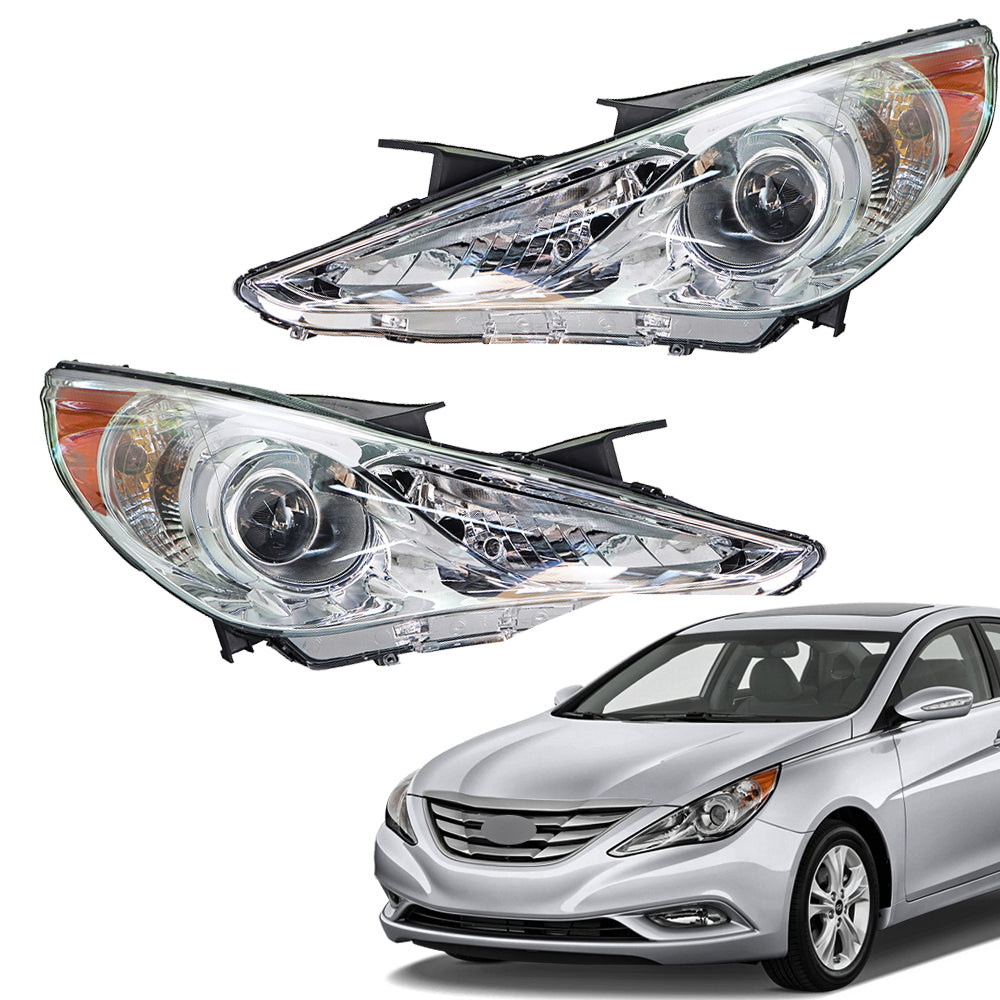 munirater Silver Headlight Headlamp Assembly with Amber Corner Driver and Passenger Side Replacement for 2011-2014 Hyundai Sonata 209150009, 921013Q000, 209149009, 921023Q000