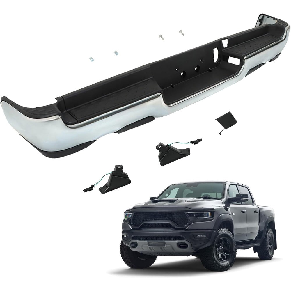 Chrome Rear Bumper Assembly for Ram 1500 2019-2023, without Sensor Holes, CH1103145