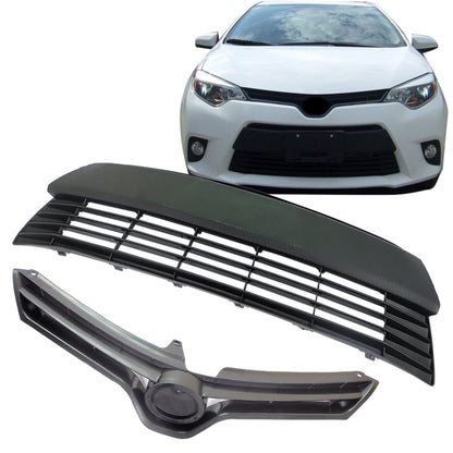 munirater Front Bumper Upper Lower Grille Grill Set Replacement for 2014 2015 2016 Corolla L LE CE 53100-02560 53112-02450