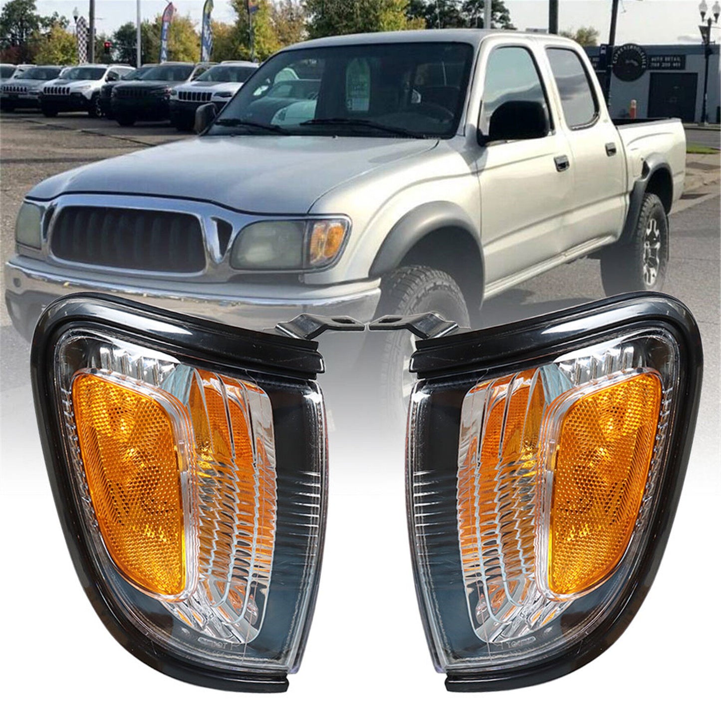 munirater Pair of Park Signal Corner Marker Lights w/Black Trim or Chrome Trim Replacement for 2001-2004 Tacoma Pickup Truck 8162004090C0 8161004090C0