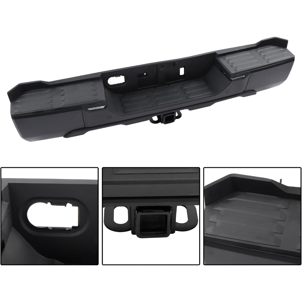 Black Rear Step Bumper for Toyota Tundra 2022-2024, without Sensor Holes, for Tow-Hitch Models, TO1103145