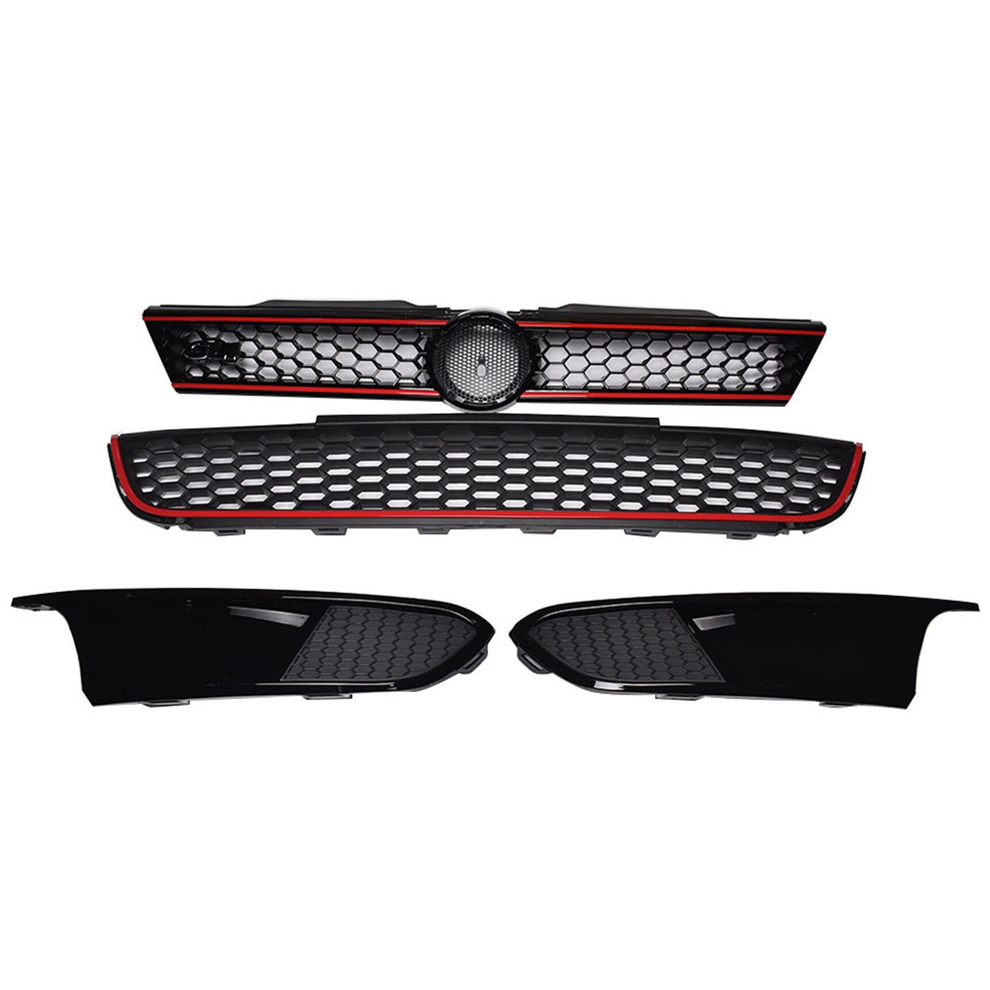 munirater Front Upper Lower Grille Red Trim with Bezel Replacement for 2011-2014 Jetta