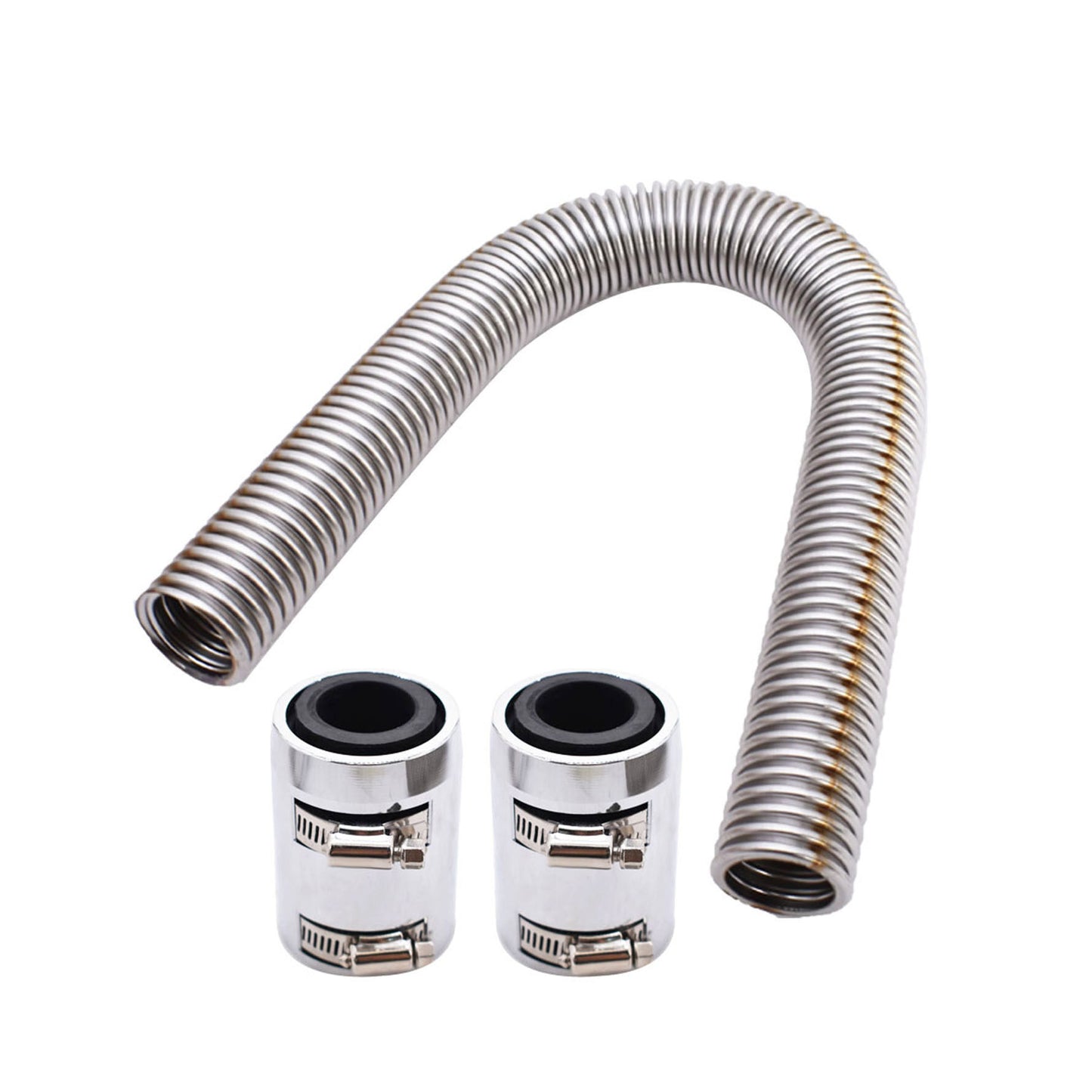 munirater 24in Radiator Flexible Coolant Water Hose Kit Stainless Steel Chrome Caps