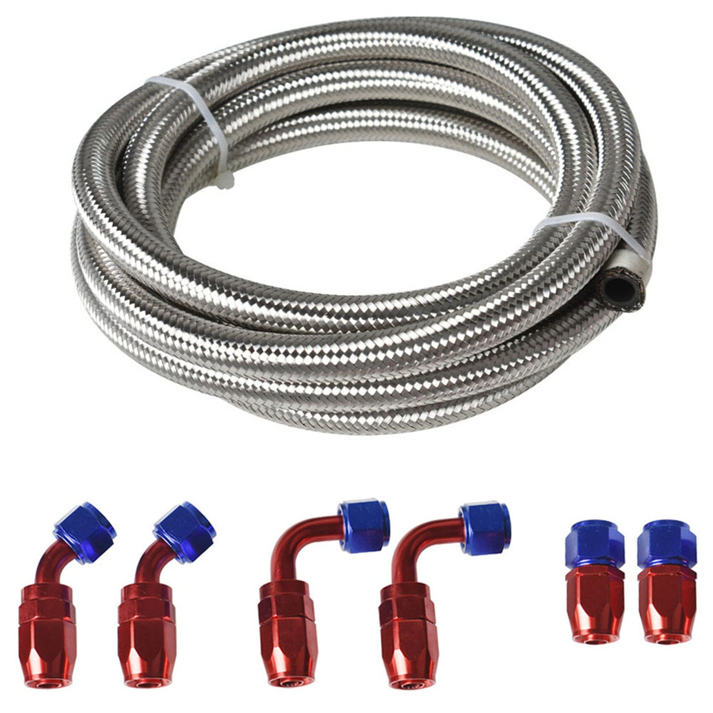 munirater 10Feet 8AN Braided Fuel Hose Line and Swivel Hose End Fitting Kit Sliver