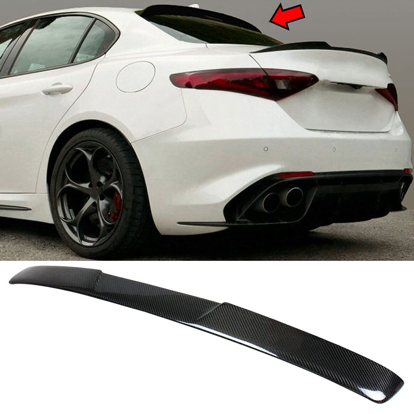 munirater Rear Window Roof Spoiler Black Carbon Fiber Replacement for 2017 2018 2019 2020 2021 Alfa Romeo Giulia