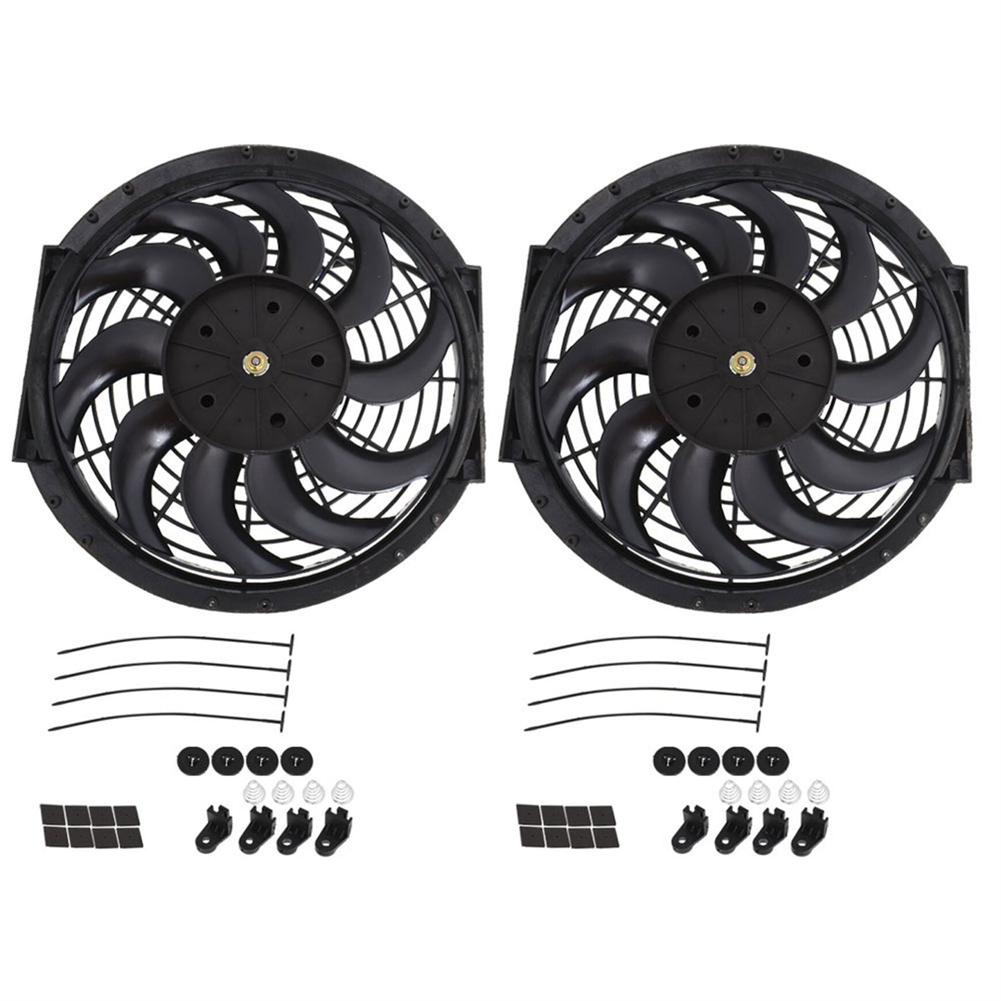 munirater 2-Pack 12in Electric Radiator Cooling Fan Assembly Kit Black 1730 Cfm Universal Cooling Fan 12v 6.6 Amp Replacement for 12-15 CR-Z Civic Infiniti G37 xB WRX Sti