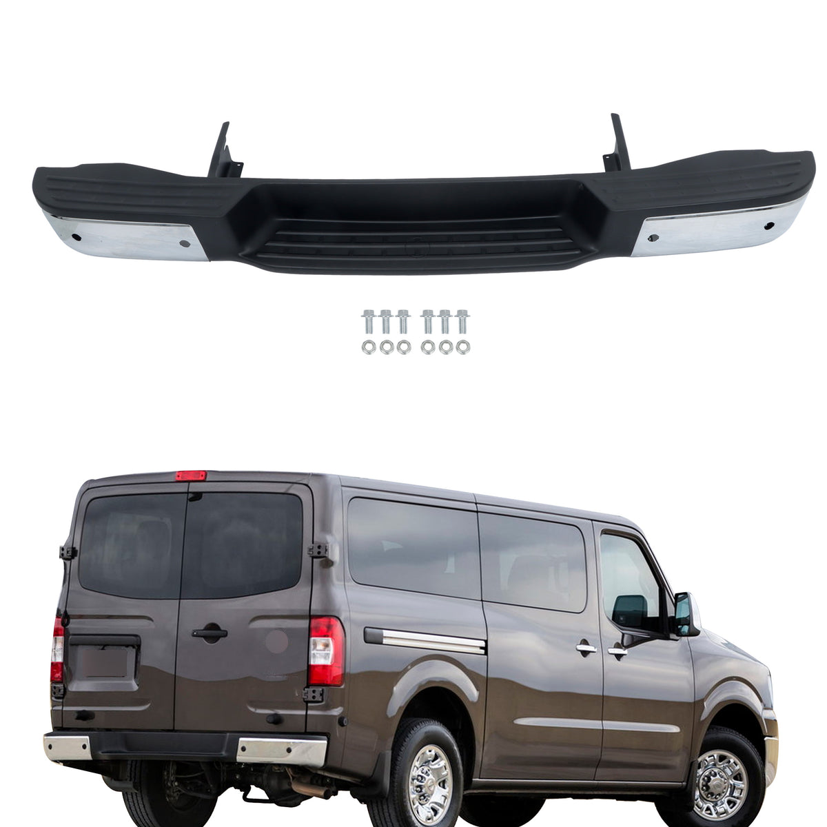 Rear Bumper Assembly Replacement for NV1500 NV2500 Replacement for NV1500 2012-2021 Replacement for NV2500 2012-2021, with Parking Aid Sensor Holes, Steel