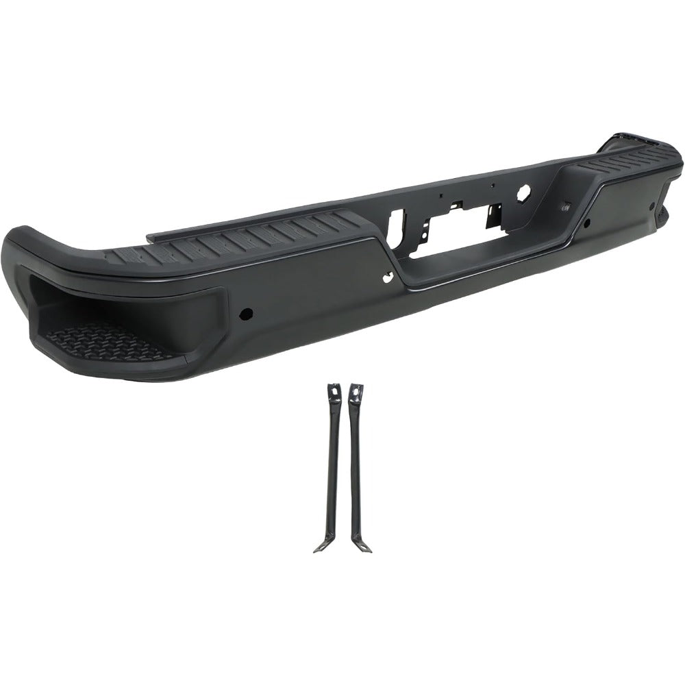 Black Rear Step Bumper for Chevrolet Silverado & GMC Sierra 2500 / 3500 2020-2025, with Sensor Holes