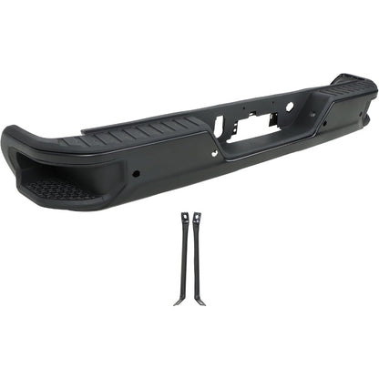 Black Rear Step Bumper for Chevrolet Silverado & GMC Sierra 2500 / 3500 2020-2025, with Sensor Holes