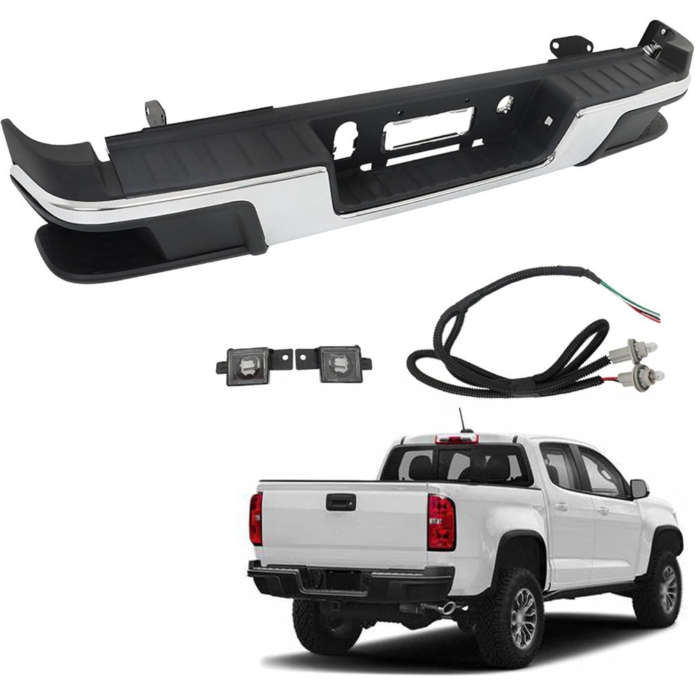 Chrome Rear Step Bumper for Chevrolet Colorado & GMC Canyon 2015-2019, without Sensor Holes, GM1103181