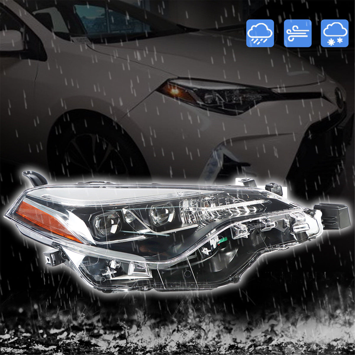 munirater 1-Pack RH Projector Headlight Headlamp Assembly Set Replacement for 2017 2018 2019 Corolla SE XLE XSE Sedan, Replace Passenger Side Headlamps Halogen LED