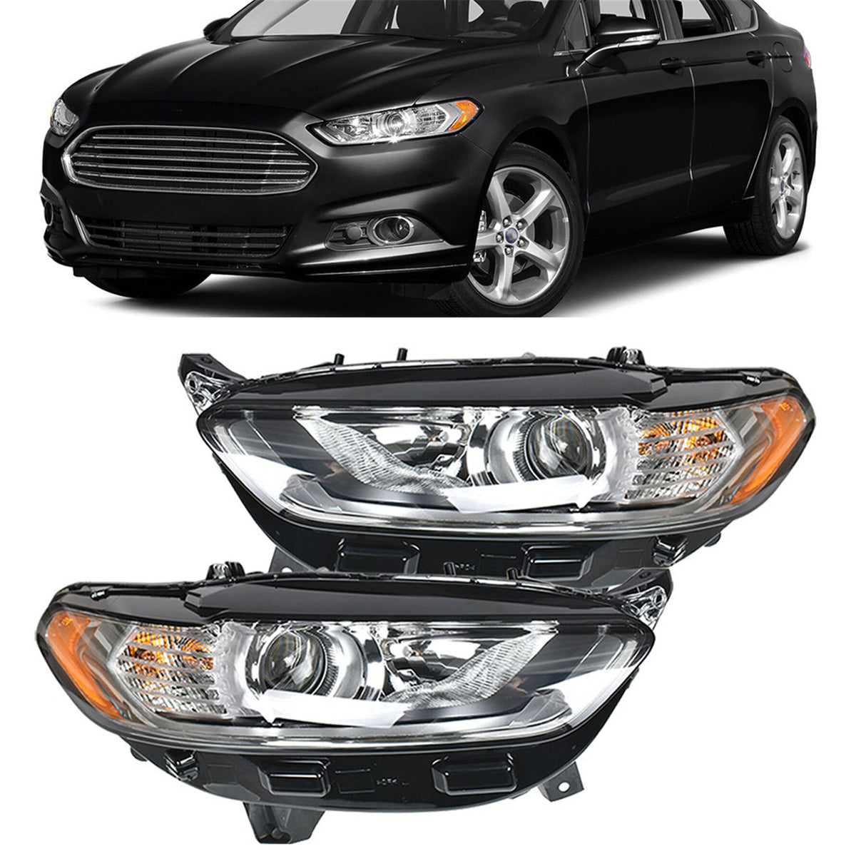 munirater Headlights Lights Lamps Pair Set Left+Right Replacement for 2013 2014 2015 2016 Fusion Halogen Models DS7Z13008A