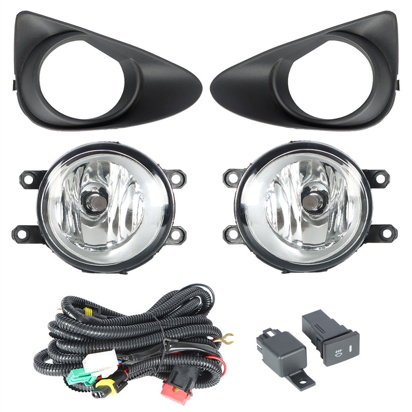 munirater 1 Pair of Clear Bumper Fog Lights Lamps Assembly + Bulbs + Switch Wiring Kit Replacement for 2012-2014 Toyota Yaris Hatchback