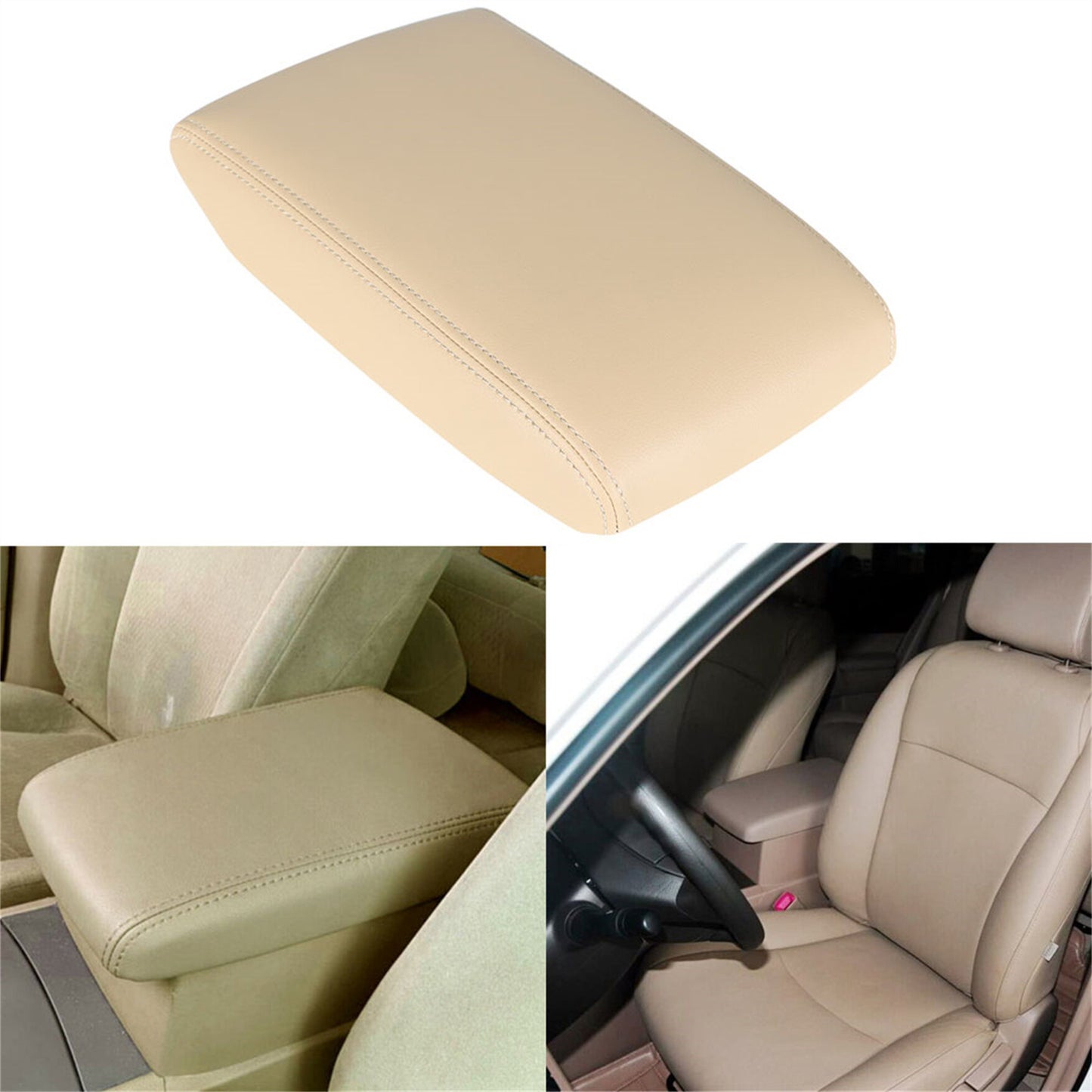 munirater Center Console Lid Leather Armrest Cover Beige Replacement for 2008-2013 Toyota Highlander