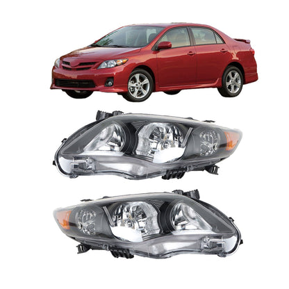 munirater Headlight Assembly Fit For 2011-2013 Toyota Corolla Black Clear Lens LH+RH Side