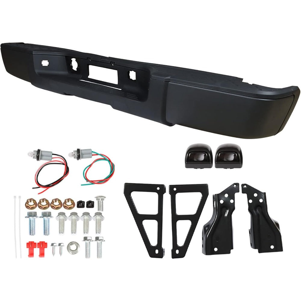 Black Rear Step Bumper Assembly for Chevrolet Silverado 1500 & GMC Sierra 1500 2007-2013, without Sensor Holes
