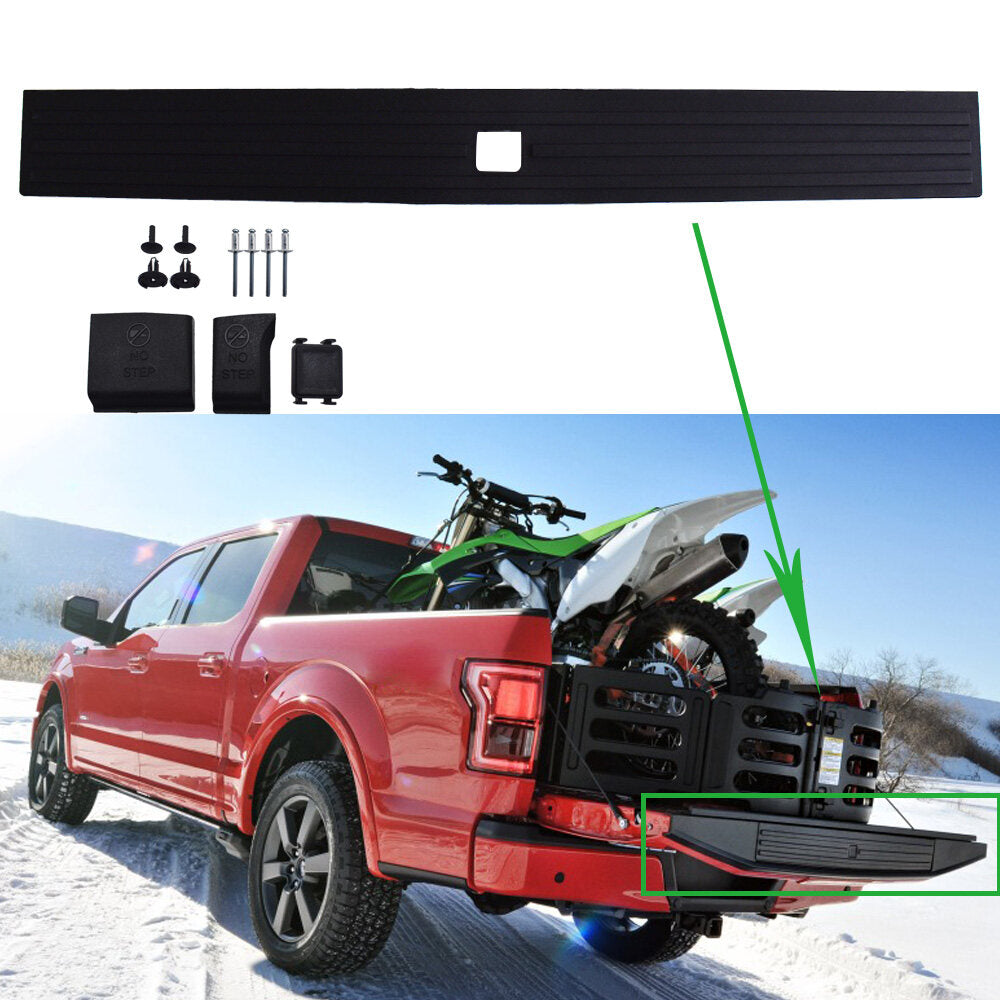 munirater Rear Black Step Tailgate Cap Pad Molding Trim with Button Replacement for 2015-2020 F-150