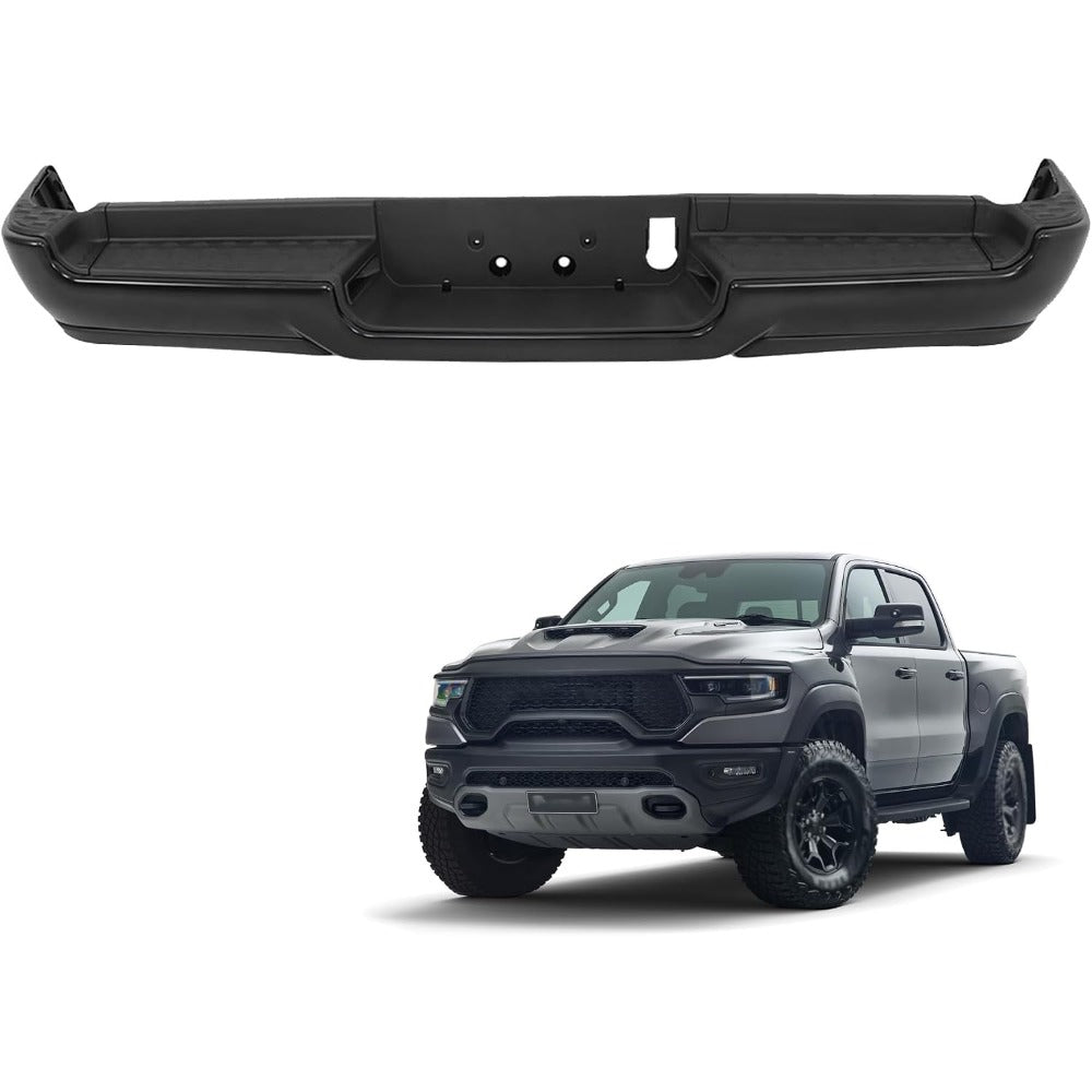 Black Steel Rear Step Bumper for Ram 1500 2019-2023, with Sensor Holes, CH1103132
