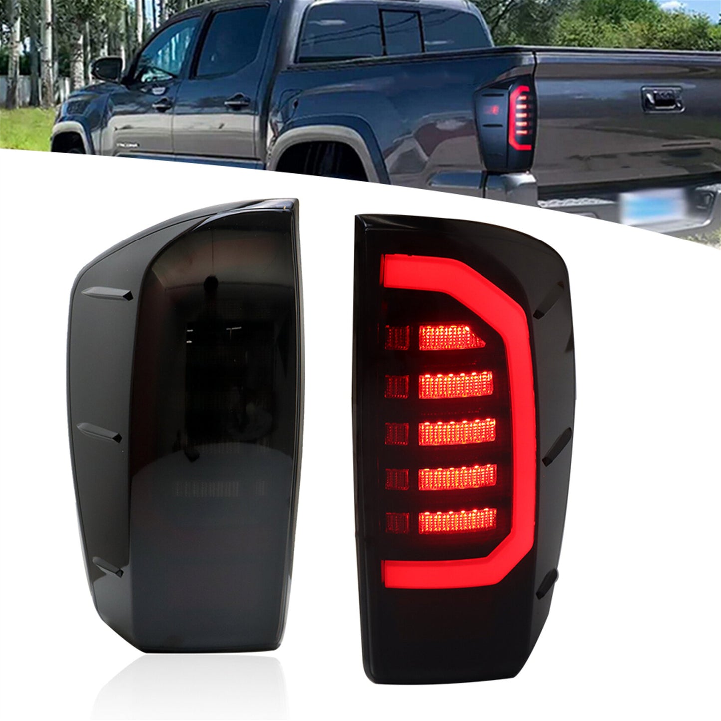 munirater 2-Pack LED Tail Lights Assembly Smoked Black Taillights Driver& Passenger Side Replacement for 2016-2021 Toyota Tacoma