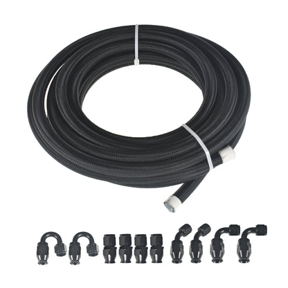 munirater 8AN 20FT PTFE Fuel Line Hose Kit Black with 10PCS Swivel Fuel Hose Fitting Adapter Kit