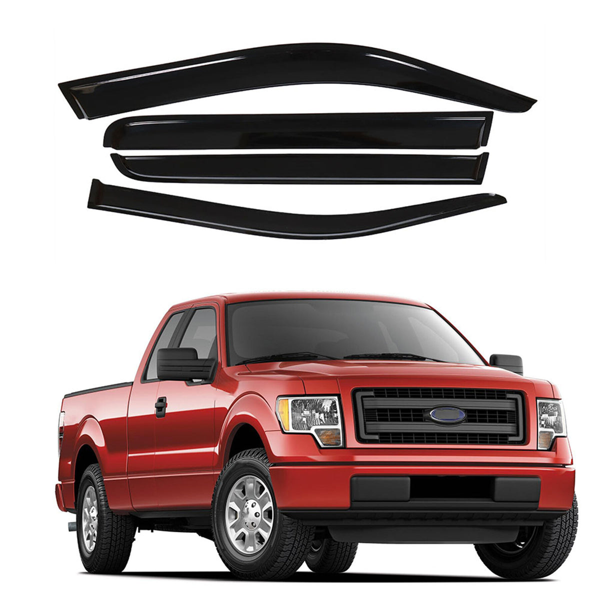 munirater Side Window Visor Vent Sun Rain Guard Deflector Replacement for 2009-2014 F150 Crew Cab Pickup 4-Door