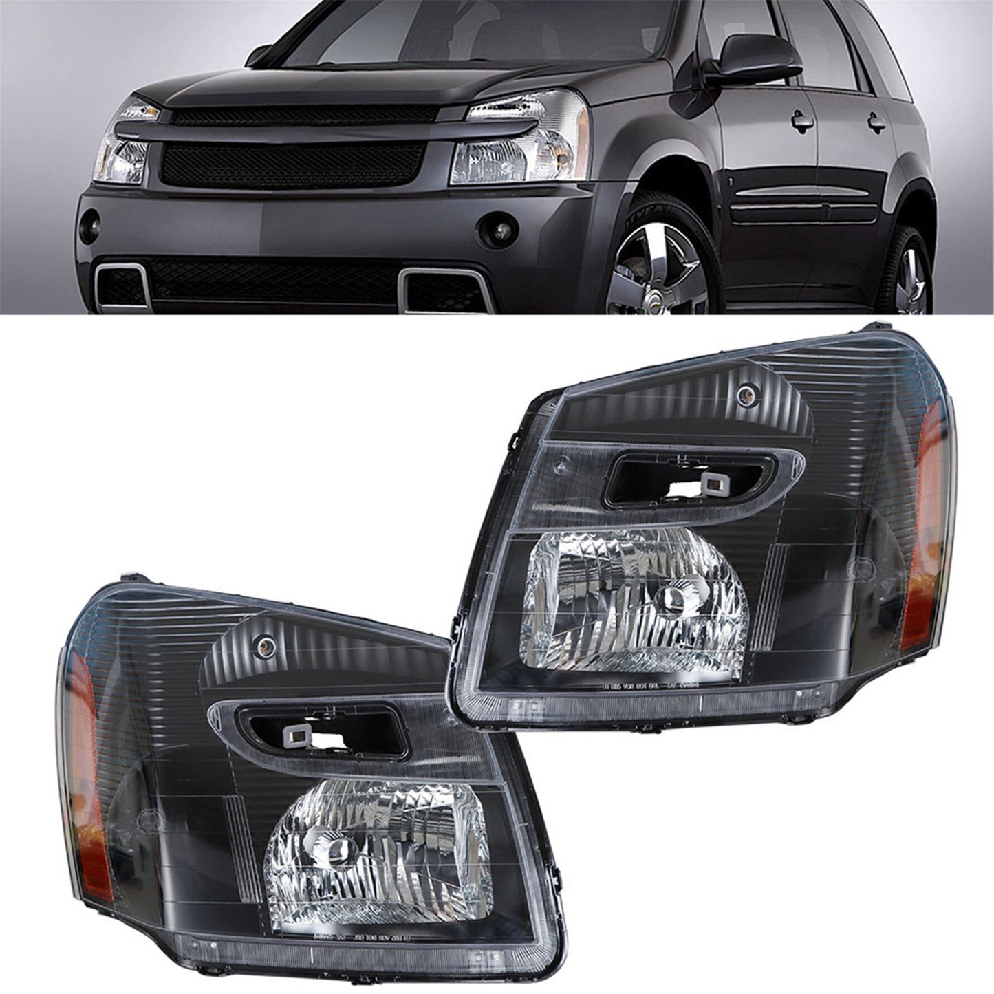 munirater Headlight Assembly Driver and Passenger Side Black Headlamp Replacement for 2005-2009 Equinox with Amber Corner 15888058, 15888059