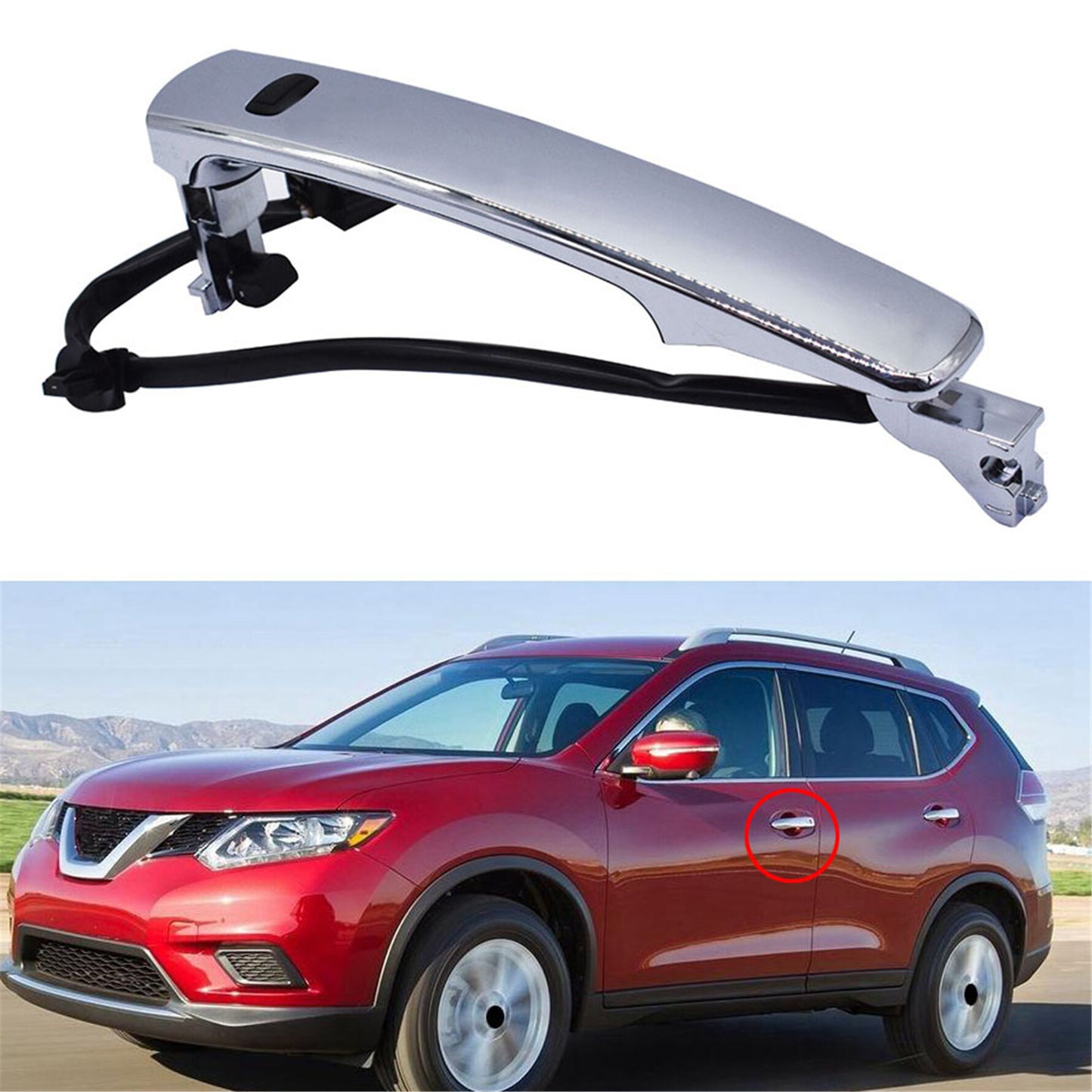 munirater Front Left Driver Side Outside Chrome Door Handle Smart Entry Replacement for 2010-2013 Nissan Rogue Car 80640-CZ31B, 80645-CA000