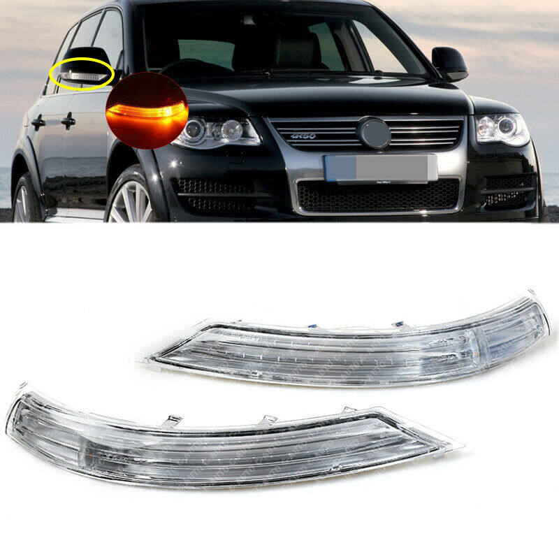 munirater 2Pcs Rear View Mirror Turn Signal Light Left and Right Lamps Replacement for VW Touareg 2007-2011 7L6949101C 7L6949102C (Clear Cover)