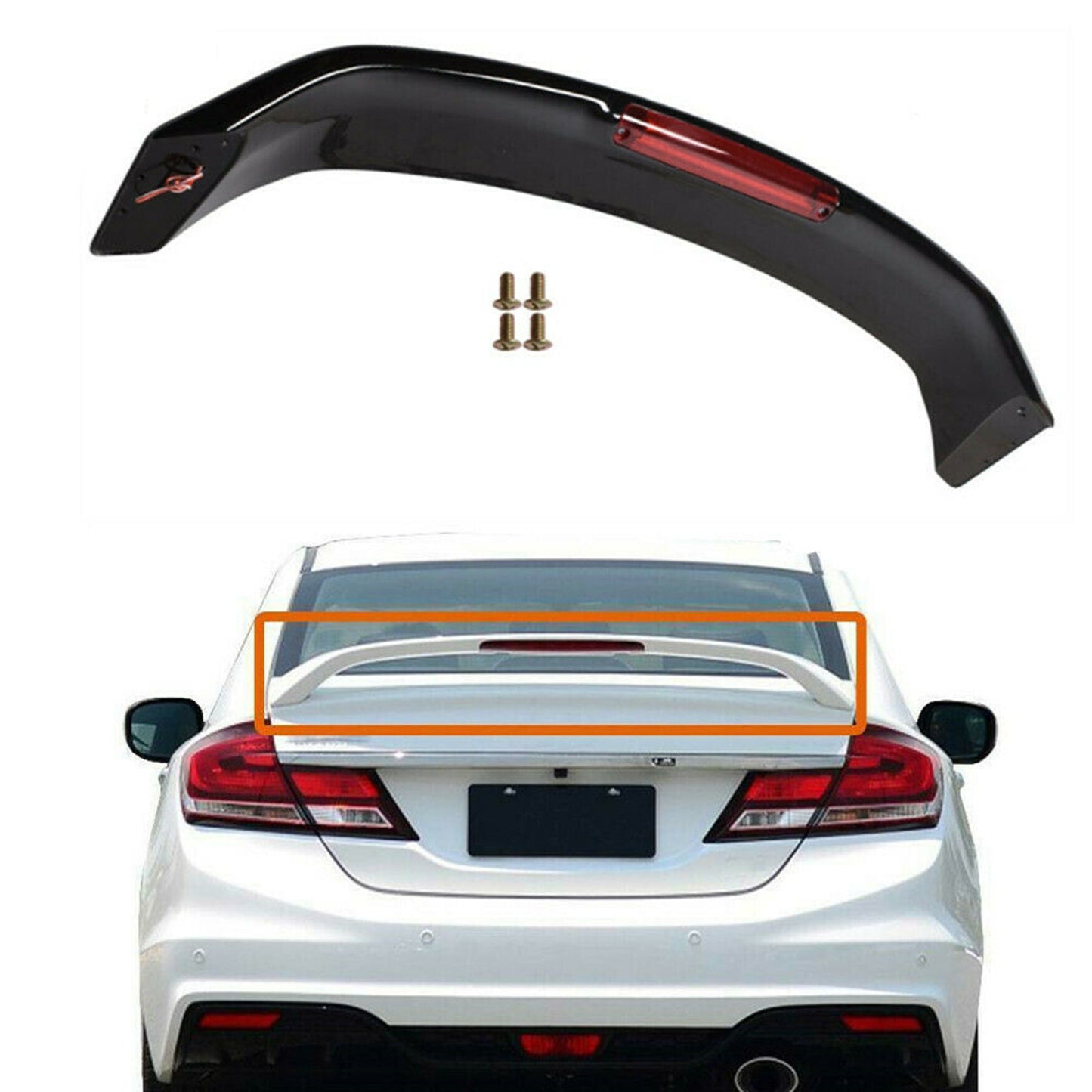 Honda Civic Rear Trunk Spoiler Wing with LED Brake Light Lamp Replacement