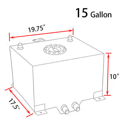 munirater 15 Gallon 60L Fuel Cell Tank Aluminum Silver Polished with Cap Level Sender