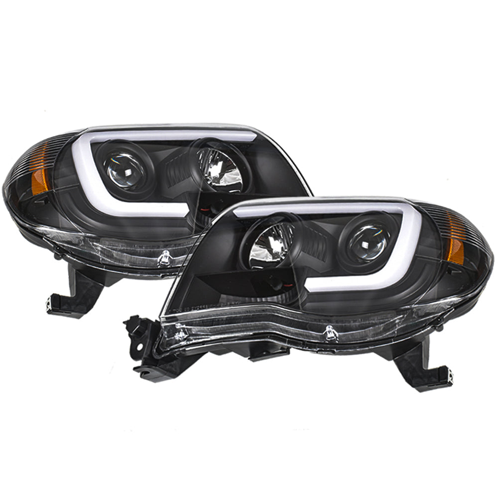 munirater Black Headlamps For Toyota Tacoma 2005-2011 Clear LED Tube Projector Headlights