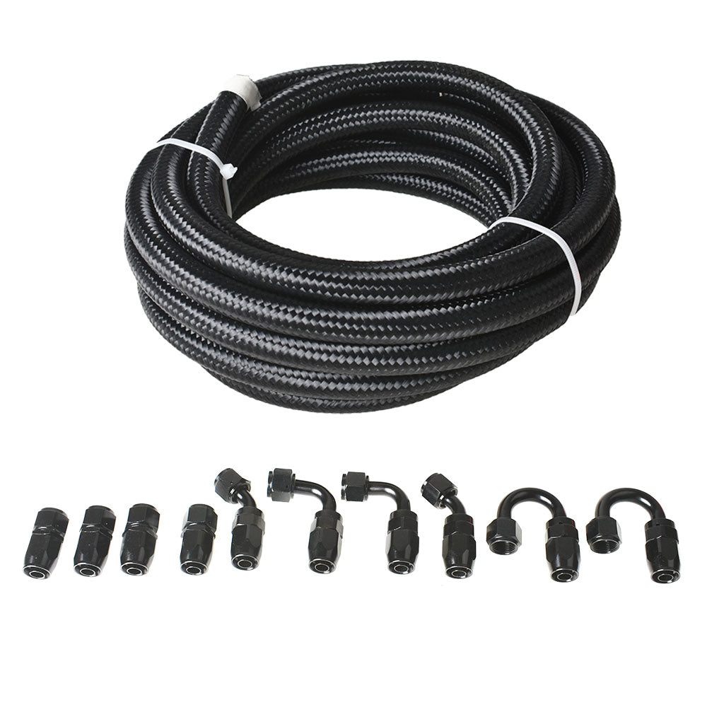 munirater 20Feet Braided Fuel Hose Line with Swivel Hose End Fitting Kit 8AN Black pipe black connector